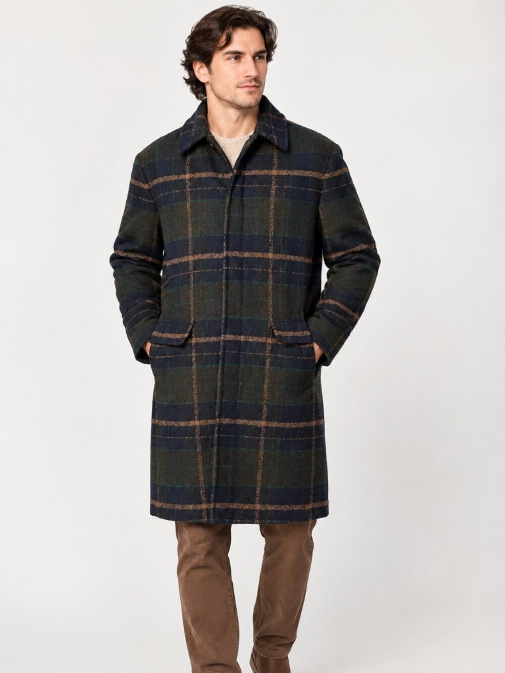 Express Men's Plaid Wool Blend Topcoat Green Navy Coat L